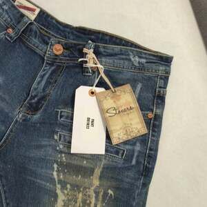 Stoners Vintage Jeans Paint Splatter Denim, Distressed Blue Wash 34/34